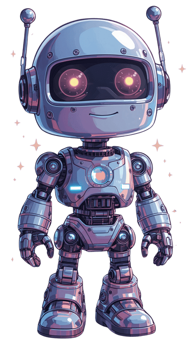 Friendly robot mascot #1 with bright yellow eyes and a pleasant smile.