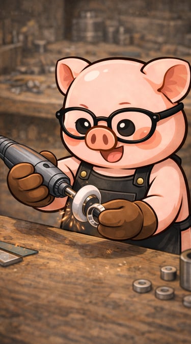 The Artisan Lab Designs mascot Milo is polishing the silver ring