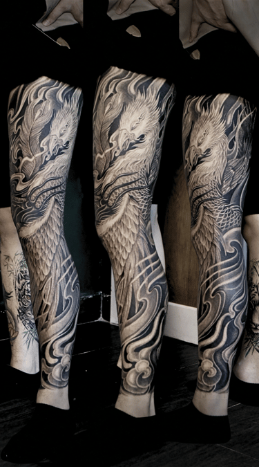 Full Leg Phoenix Tattoo Da Nang
