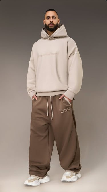 Model wearing branded apparel for fashion photoshoot