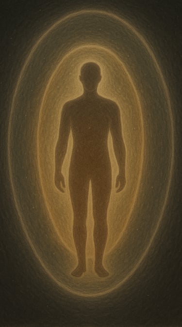 a man standing in a tunnel with a light shining through the lens