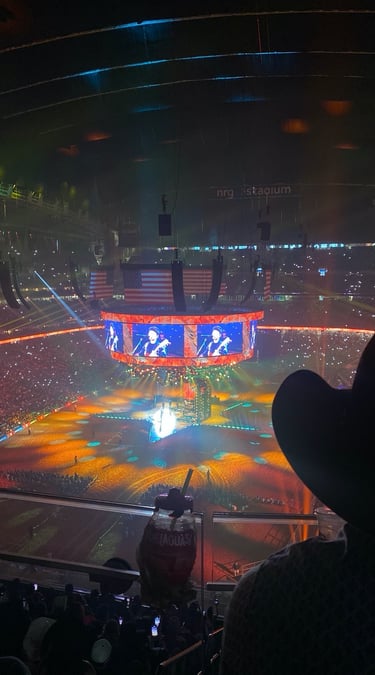 Houston Rodeo while a famous mexican artist performs to a sold out crowd of 70,000 people