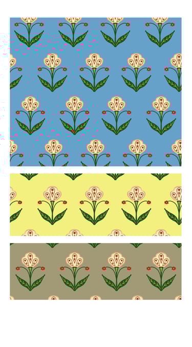 Chintz indian floral block print seamless patterns for wallpaper, fabric, home decor and art licensing.