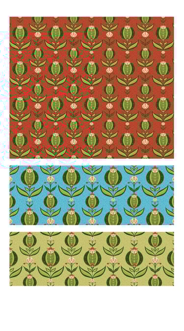 Chintz floral fruit seamless surface patterns for wallpaper, fabric, home decor and art licensing.