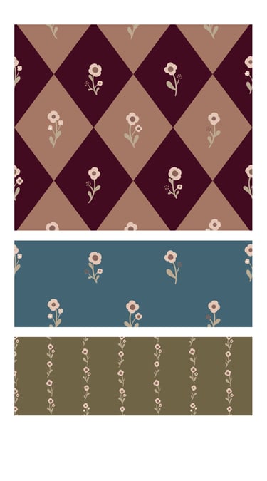 Ditsy flowers seamless surface patterns for wallpaper, fabric and home decor.