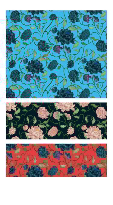 Chinoiserie heritage peonies floral seamless surface patterns for wallpaper, fabric and home decor.