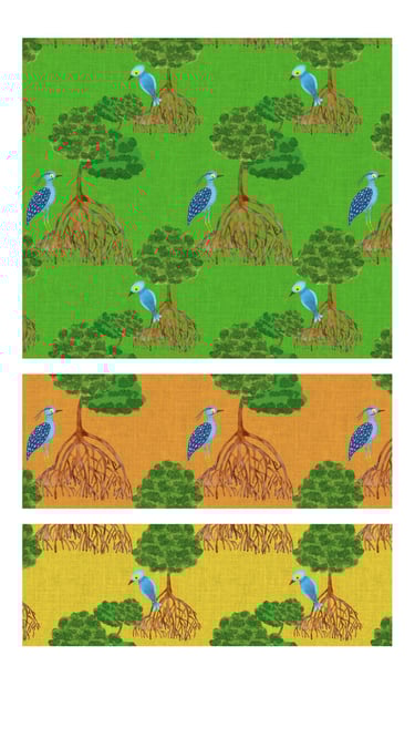 Mangrove tress and birds seamless surface pattern for wallpaper, fabric, home decor and art licensing