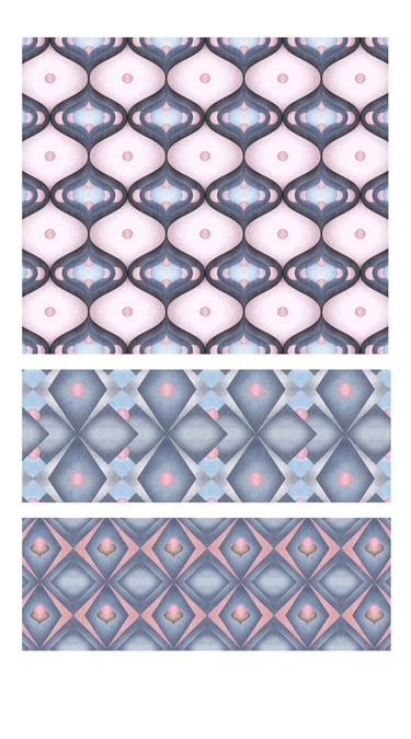 Ogees and harlequin diamonds pattern collection for wallpaper, fabric and home decor.