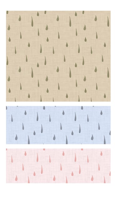 Watercolour raindrop seamless surface patterns for wallpaper, home decor, textile and art licensing.