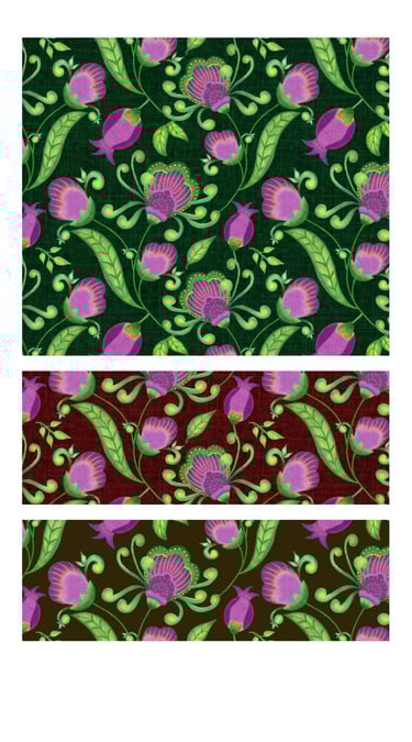 Heirloom grand millennial floral seamless surface patterns for wallpaper, fabric and home decor.