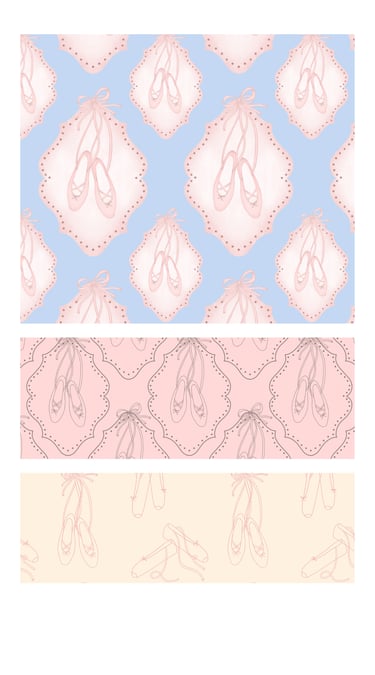 Rococo coquette ballerina shoes surface pattern designs for wallpaper, home decor and fabric.