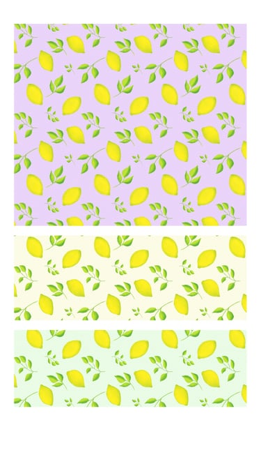 Tossed lemons seamless surface patterns for wallpaper, fabric, home decor and art licensing.