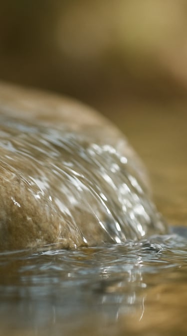 Close-up of crystal-clear spring water flowing over rocks, pure and naturally balanced
