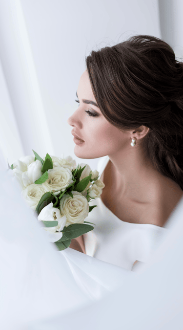 Elegant bridal hair and makeup by HarperSage Collective, showcasing soft bridal glamour,