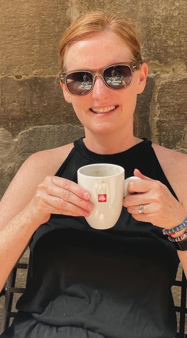Lindsay Whitmore in Cortona enjoying a local cafe