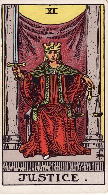 Justice tarot card meaning – truth, fairness, and accountability.