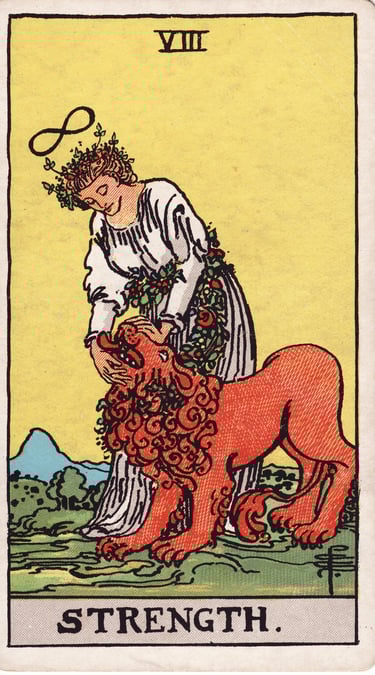 Strength tarot card meaning – courage, compassion, and emotional resilience.
