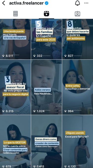 reels y portadas de los reels de activa freelancer