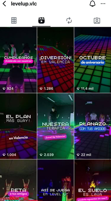 visualziaciones de los reels de instagram de level up valencia