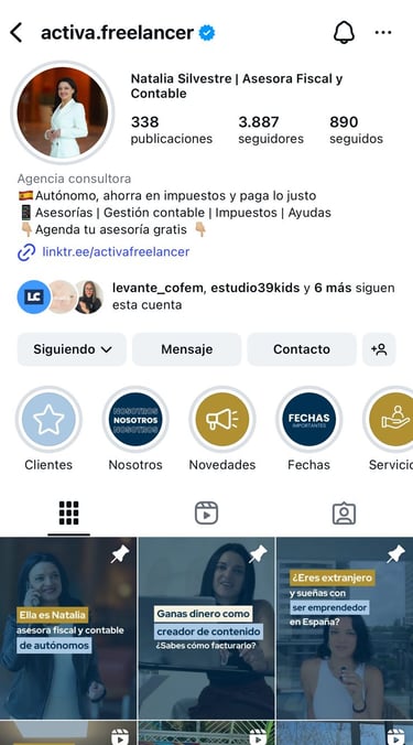 perfil de instagram de activa freelancer