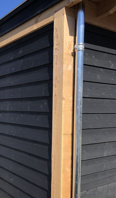 outside wood sidings painted with a black matte color