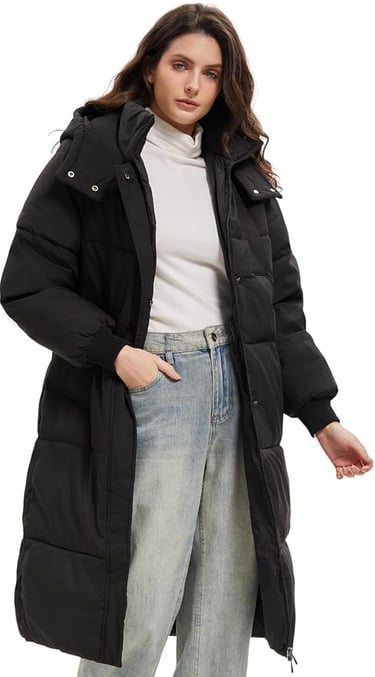 PUFFIT Women Long Puffer Jacket Hood Winter Water Repellent Wind-resistant Warm Ladies Quilted Padde
