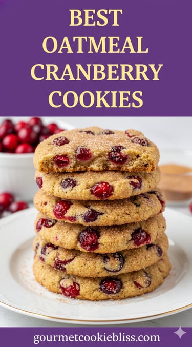 A stack of perfectly baked, thin and soft oatmeal cranberry cookies, generously coated with cinnamon