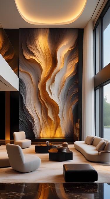 Mural escultórico 3D Desert Bloom en lobby de hotel de lujo — Pedro Alonso Studio.