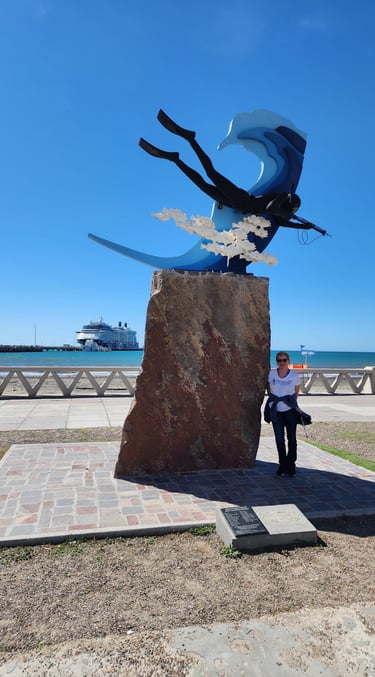 Lady prepares to head back to the ship in Puerto Madryn, Argentina