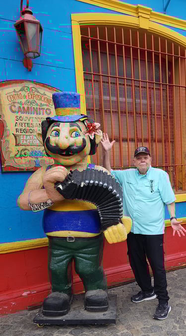 The Pirate has fun with a local musician in Buenos Aires, Argentina