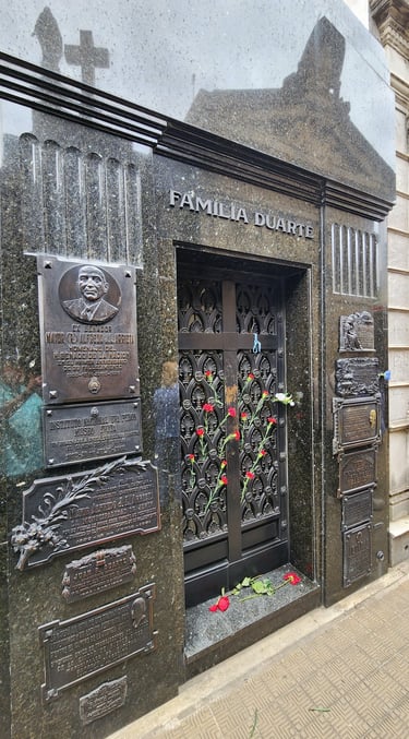 Eva Peron's mausoleum in the Recoleta Cemetery in Buenos Aires, Argentina