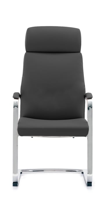 Mavis high-back chair with soft cushioning and chrome sled base, front view