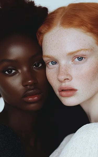 two models with highly contrasting skintones