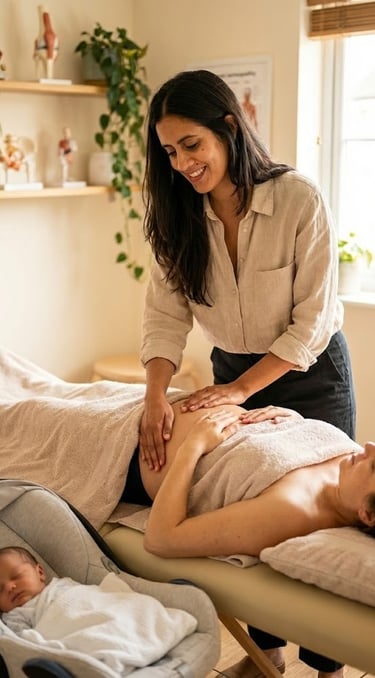 Soin ostéopathie post-partum pour accompagner la jeune maman et le bébé.