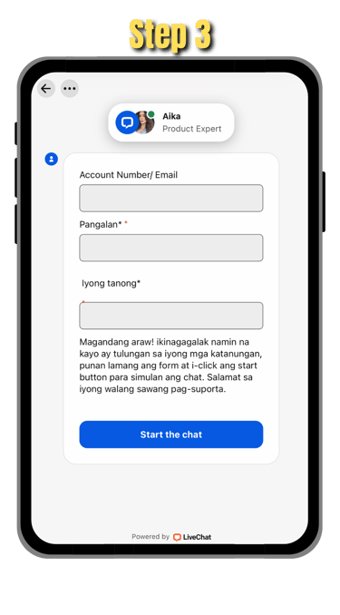 step 3 of how to contact customer support in phsabong
