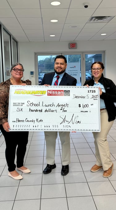 Check presentation to School Lunch Angels from Headquarter Nissan - 12/5/2025