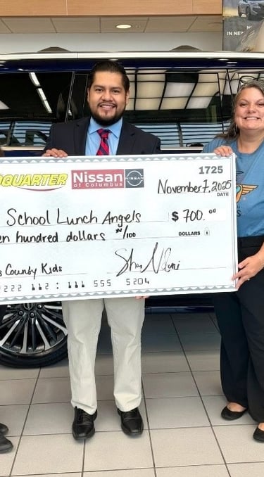 School Lunch Angels Check Presentation from Headquarter Nissan, Columbus, GA - 11/07/2025