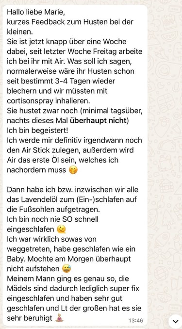 WhatsApp-Nachricht über entspannte Abendroutine mit Lavendelöl