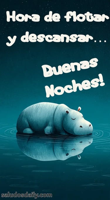 Hipopótamo flotando relajado sobre el agua durante la noche, con los ojos cerrados y luz de luna 