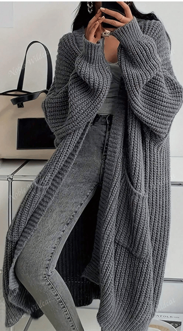 Plus size ribbed knit V-neck cardigan sweater with front pockets, cozy layering piece for classy win