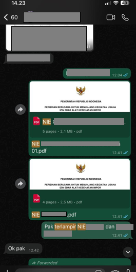 Klien Konfirmasi Penerimaan Izin Edar Alkes (AKD/AKL) Via Chat