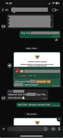 Bukti Chat Klien Terima NIE PKRT (Perbekalan Kesehatan Rumah Tangga)