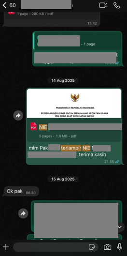 Testimoni Chat Bukti Keberhasilan NIE Alkes & PKRT Terbit