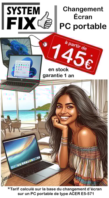 changement remplacement écran PC portable Guadeloupe