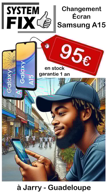 Remplacement écran SAMSUNG Galaxy A15 en Guadeloupe à Jarry