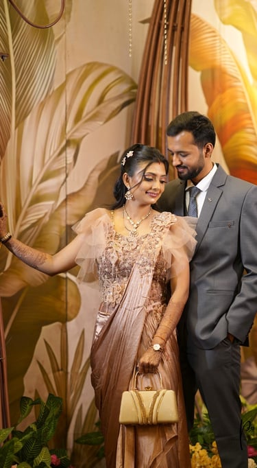 Vadodara wedding couple at reception - bride's makeup by best bridal makeup artist RD Bridal Makeup 