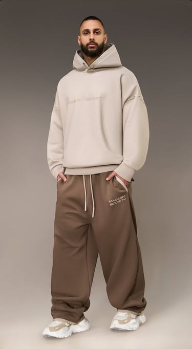 Model wearing branded apparel for fashion photoshoot