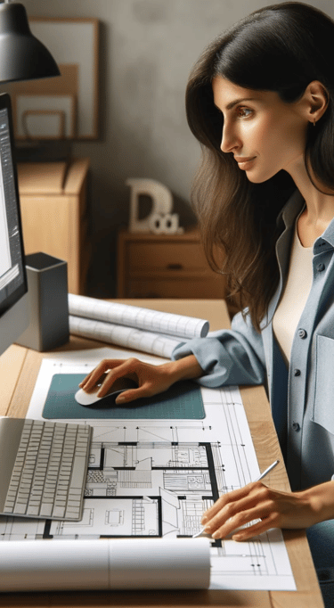 Collaboratrice dessinant un plan topographique sur ordinateur au bureau