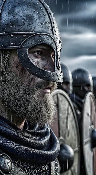 Side view of Viking warrior in shield wall