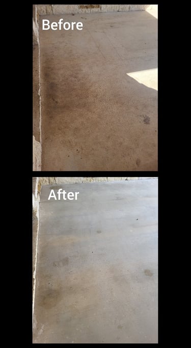 A before and after cleaning of a concrete floor